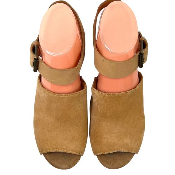 TOMS Tropez Wedge Platform Sandal 3 inch Heel in Honey Suede Leather Women's 8.5 - Picture 4 of 15